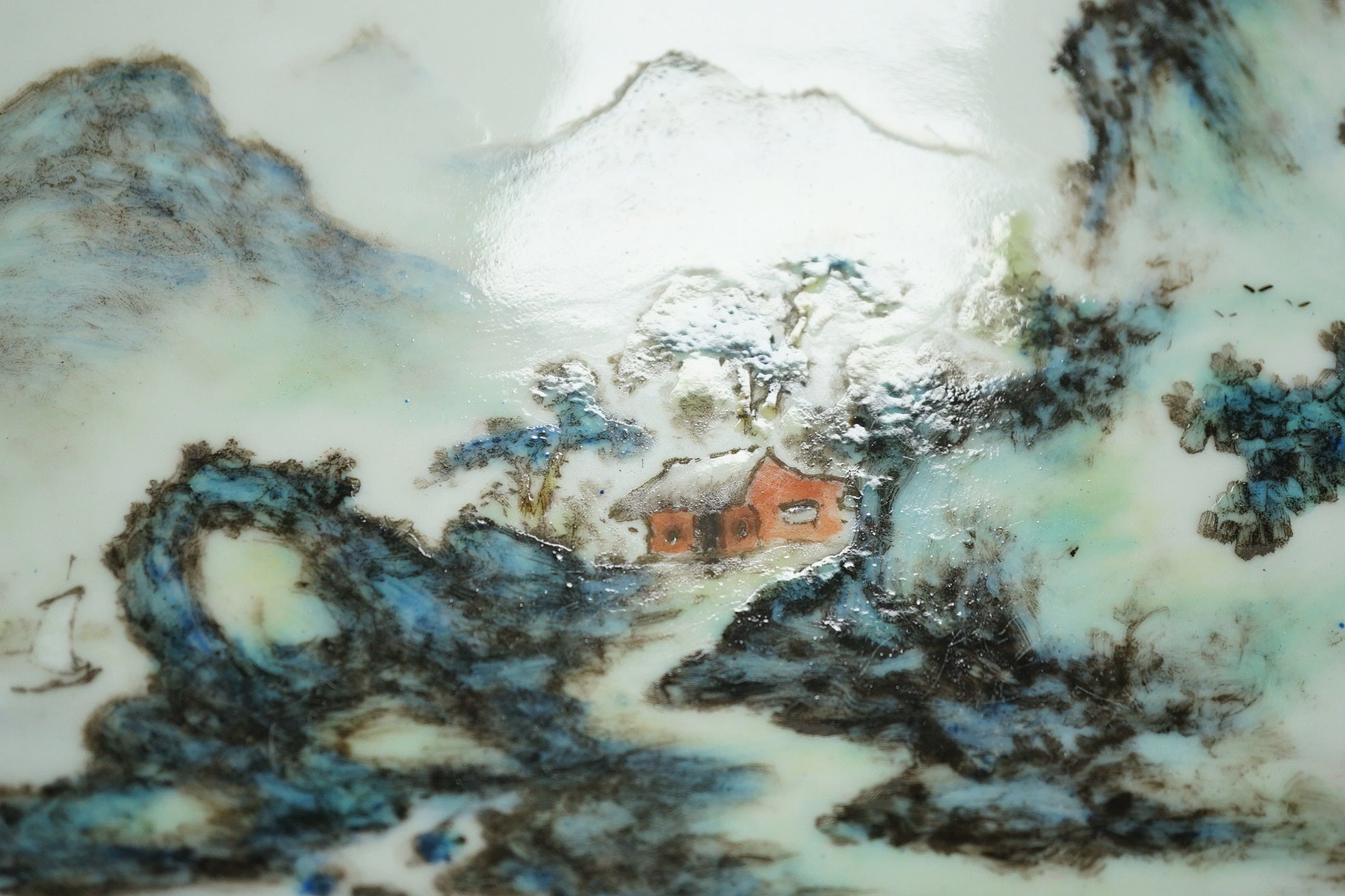 A Chinese enamelled porcelain 'landscape' plaque, attributed to Wang Xiaoting, mid 20th century